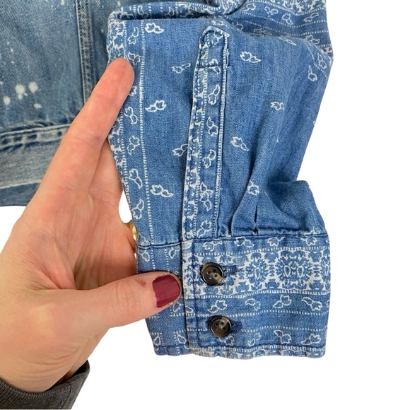 Levis Jean Jacket Womens Medium Large Cropped Upcycled Distressed Blue Handmade - Picture 13 of 16